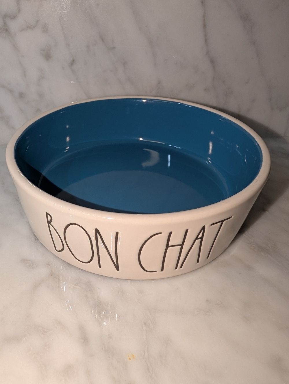 😺 Rae Dunn Artisan Collection Bon Chat White Ceramic Cat Pet Feeding Bowl 4.5"